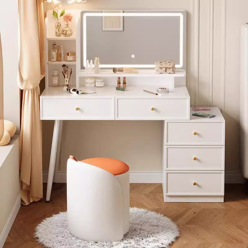 Comodador de estilo francés de estilo crema dormitorio simple y moderno hogar pequeño gabinete de maquillaje con lámpara LDE