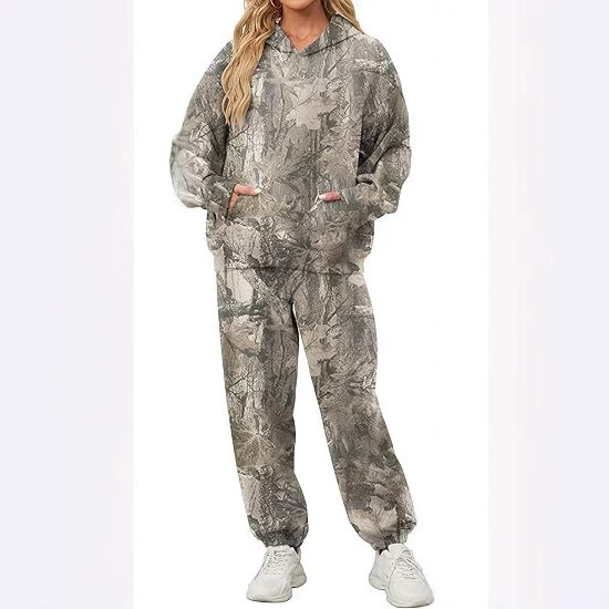 Женская камуфляжная толстовка 2 комплекта камуфляжная толстовка с кленовым принтом негабаритная толстовка повседневный набор