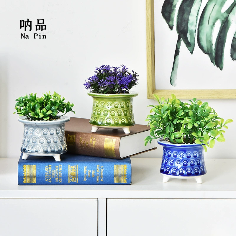 Внешняя торговля Экспорт керамические мясистые цветочные горшки трансграничная электронная коммерция для оптовой продажи синие и белые маленькие когти печать мясистые цветочные горшки