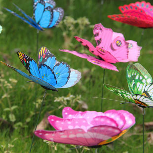 Double-Layer Simulated Butterfly Pole Outdoor Garden Decoration Party Layout 3D Stereo Butterfly Garden Decoration Butterfly