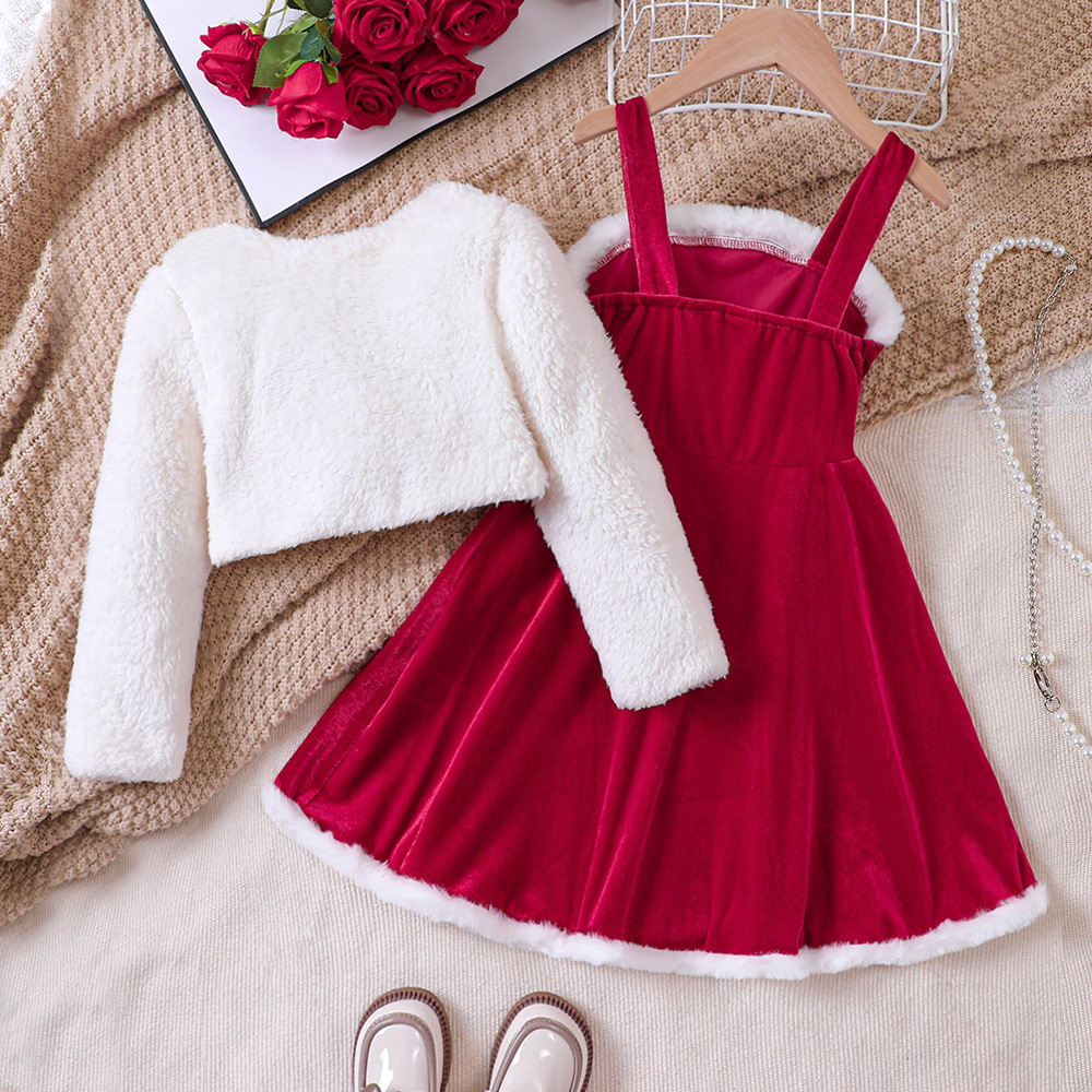 Vêtements pour enfants EW, nouveau produit pour filles, petit manteau d'automne et d'hiver, robe à bretelles en velours TZ855-D_voghion.com