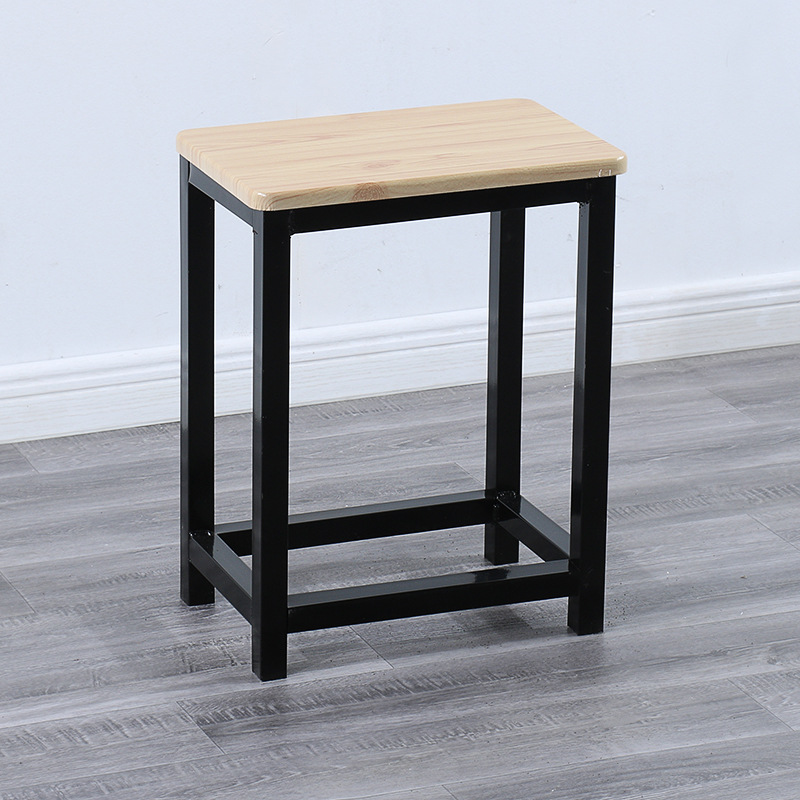 Taburete de taller al por mayor, línea de montaje de fábrica, taburete de trabajo, taburete cuadrado pequeño de acero y madera, taburete de hierro de comida rápida, oro de entrenamiento