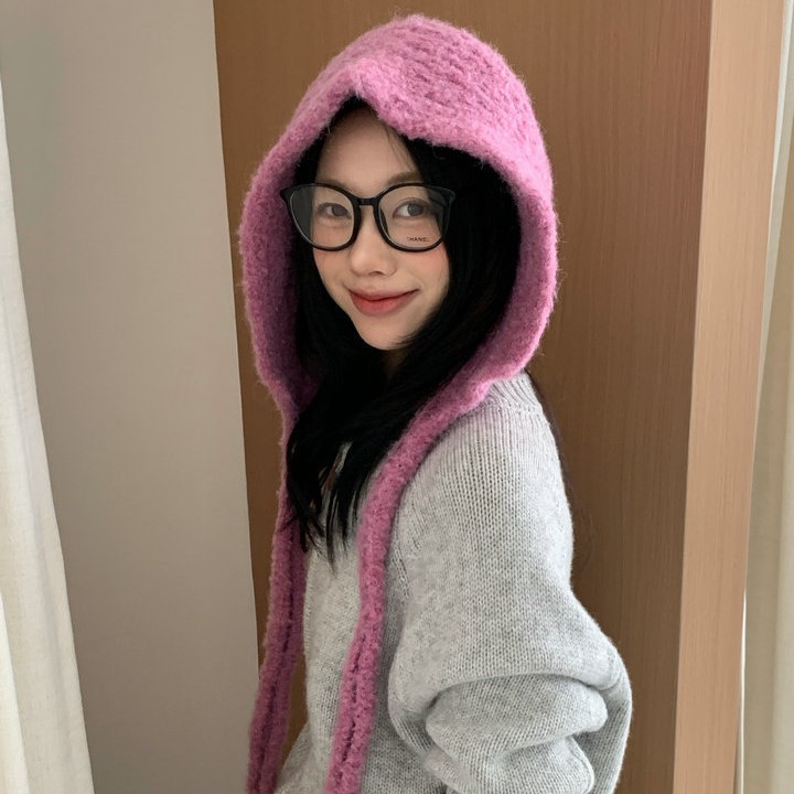 韩版秋冬季新款后开叉针织系带帽子女百搭保暖护耳毛线帽套头冷帽|undefined