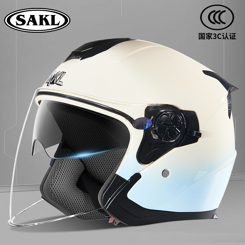 Casco de motocicleta SAK 3C certificación cuatro estaciones general medio casco invierno caliente doble lente casco de seguridad eléctrica