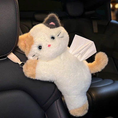 Car-Mounted Plush Tissue Holder, Car Seat Back Hanging Tissue Box, Cute Siamese Cat 3D Tissue Cover (Car tissue box/set) - papa-sanhua-cat-tissue-box