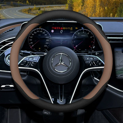 leather steering wheel cover, Steering wheel cover - round-type-tongka-brown-standard
