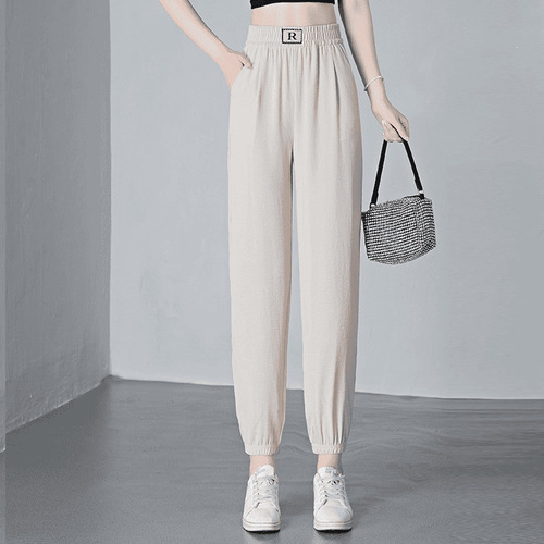 Loose Sports Nine-Twelve Mid-Rise Summer Outerwear Thin Linen Material Large Size Quick-Dry Ice Silk Harem Casual Pants for Women