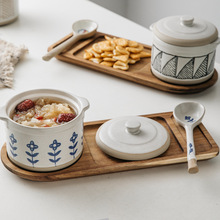 批发日式双耳炖盅家用陶瓷隔水炖碗带盖一人份创意炖盅内胆蒸碗汤