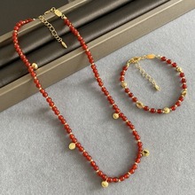 夏季新款设计天然石项链手链小众高级感手工串珠红玛瑙锁骨链颈链