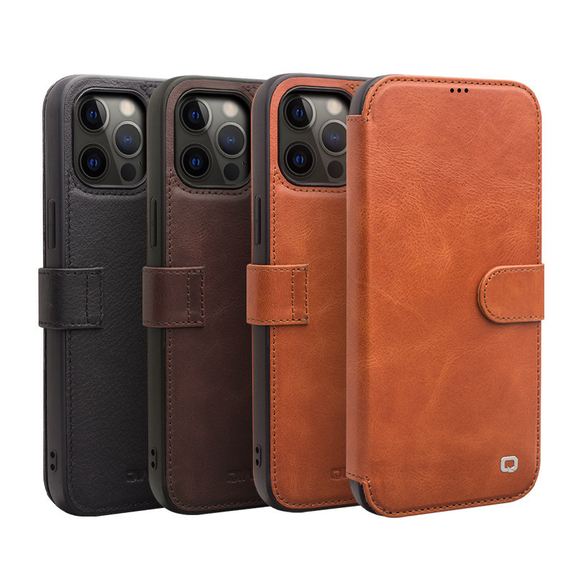 Qili for Apple iphone12 Pro Max Leather Phone Case Mini Flip Card Protection Leather Case