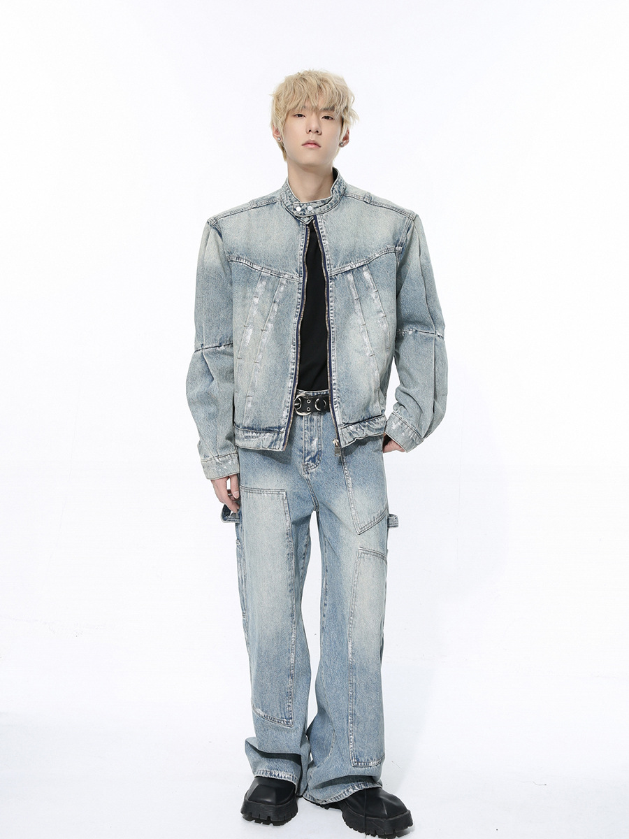 Mtlclothes ropa de Hombre | 2024 Four Seasons New American High Street retro suelo residuos estilo tendencia Denim traje