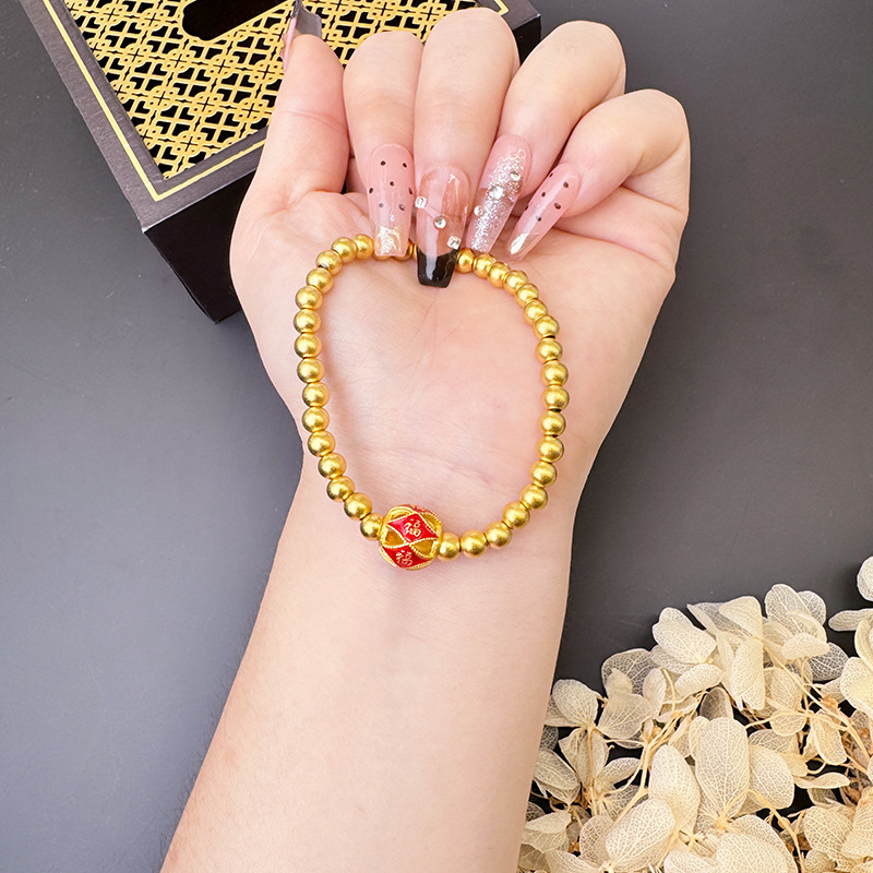 Nuevos productos de oro de arena vietnamita cuerda elástica cuerdas de cuentas de brazalete de bordado para hombres y mujeres, joyas de estilo chino que no se desvanecen