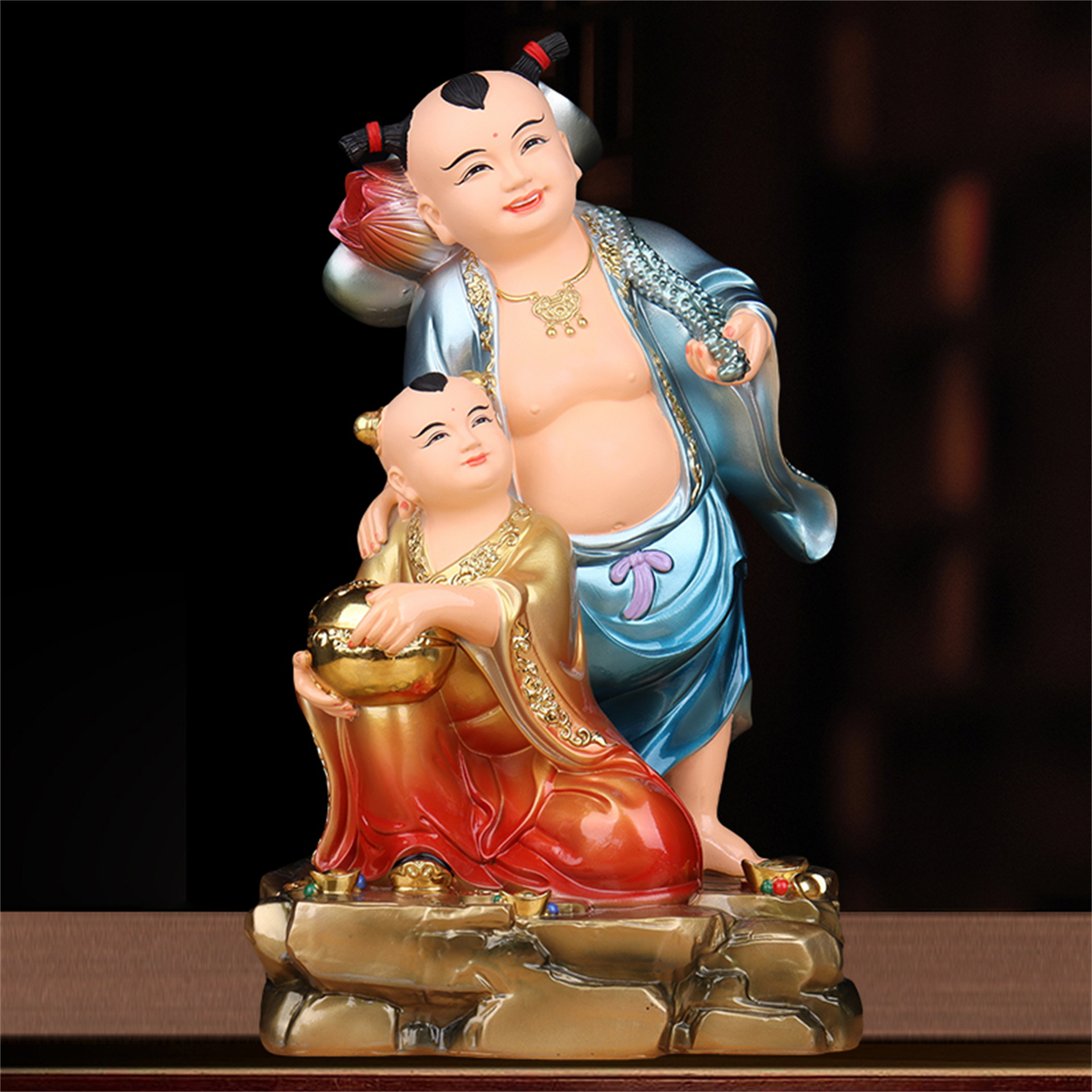 合二圣二仙神像和睦祝福家用夫妻汉白玉树脂礼品工艺品供奉摆件