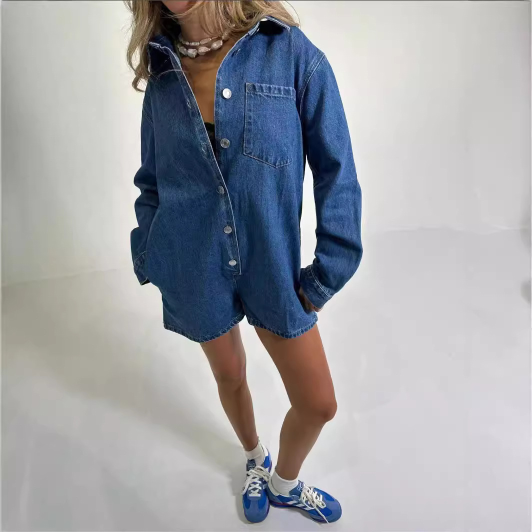 2024 Europa y Estados Unidos transfronterizos otoño nuevos productos hipster callejero con solapa de manga larga pantalones cortos jeans 32118 - 1