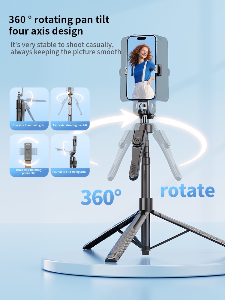K29 Telefoon Bluetooth Afstandsbediening Statief Selfie Stick Vierassige Handheld Stabilisator Live Streaming Vloerstatief 2,15 m_voghion.com