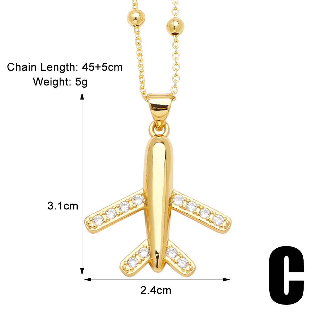 Copper Simple Style Shiny Clock Airplane Hollow Out Inlay Zircon Pendant Necklace display picture 5