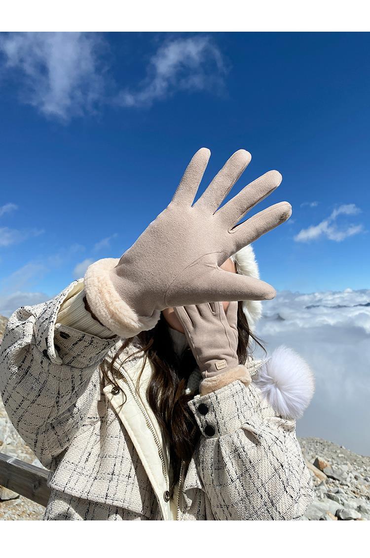 手套女冬季骑行开车加绒加厚保暖防寒防风触屏冬天麂皮绒德绒批发详情31