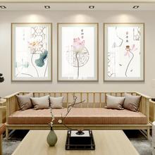 新中式客廳裝飾畫現代簡約沙發背景墻掛畫田園風格三聯壁畫餐廳畫