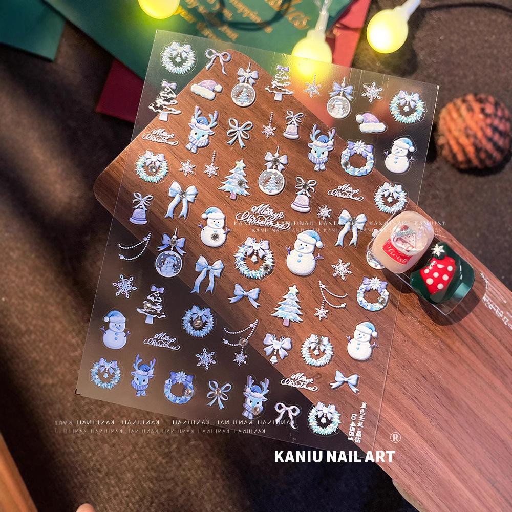 Manicure dopamina dedo pegatinas de cristal perforación calentamiento pegatinas de Navidad 2025 nuevo estereoscopio en relieve pegatinas de uñas decoración al por mayor