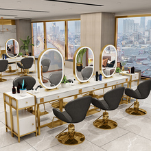 理发店镜台柜一体带灯双面镜台发廊专用美发镜子大理石镜台烫染桌