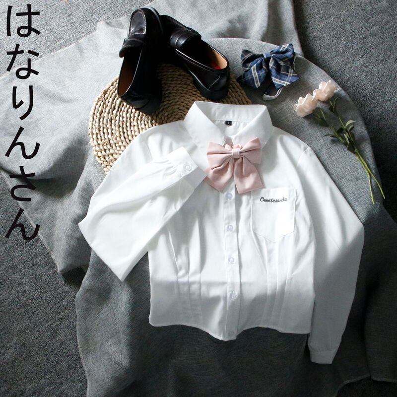 Japanese flower Bell senior sister 2022 autumn and winter long sleeve slimming College small fresh pure white JK shirt single-breasted inside