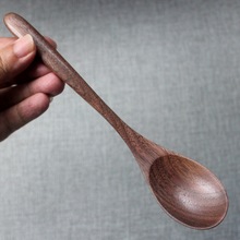 黑胡桃木勺原木小汤勺日式拉面勺子长柄勺粥勺木制家用勺木质餐具