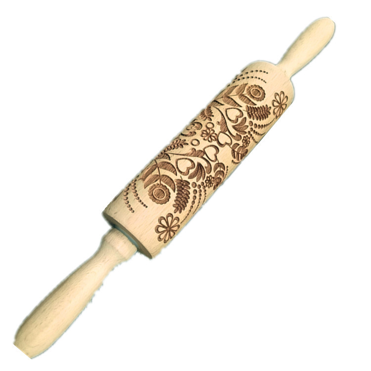 Madera Rolling pin haya grabado láser impresión Rolling pin relieve Rolling pin cuero Navidad fondant galleta presionando palo