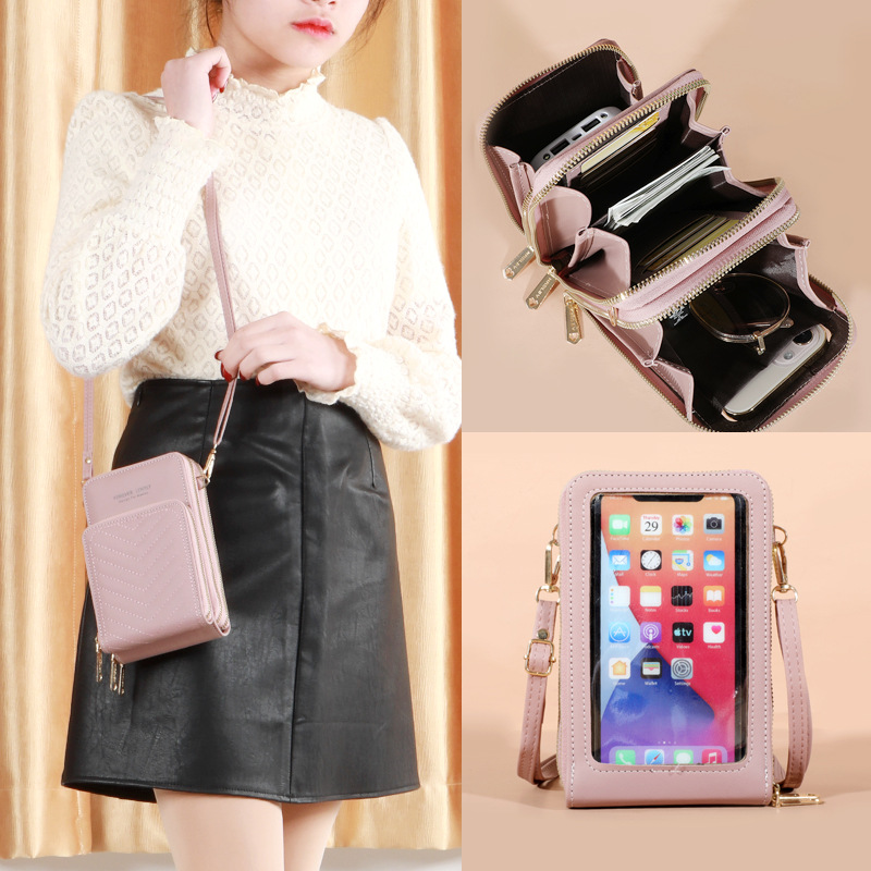 2021 New Three-Layer Multi-Functional Fashion Minimalist Net Crossbody Small Bag for Women with Touchscreen Phone Bag