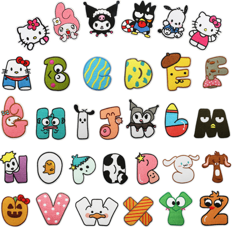 Cute Cartoon Character Letter Embroidery Patch, Cat Patch, Clothing and Bag Decoration, English Letter Patch