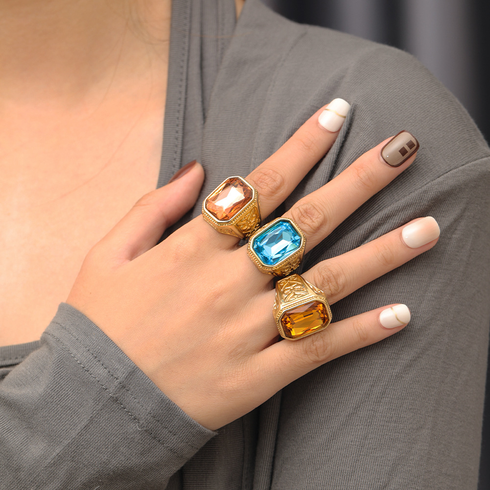 Fashion Geometric Titanium Steel Diamond Rings 1 Piece