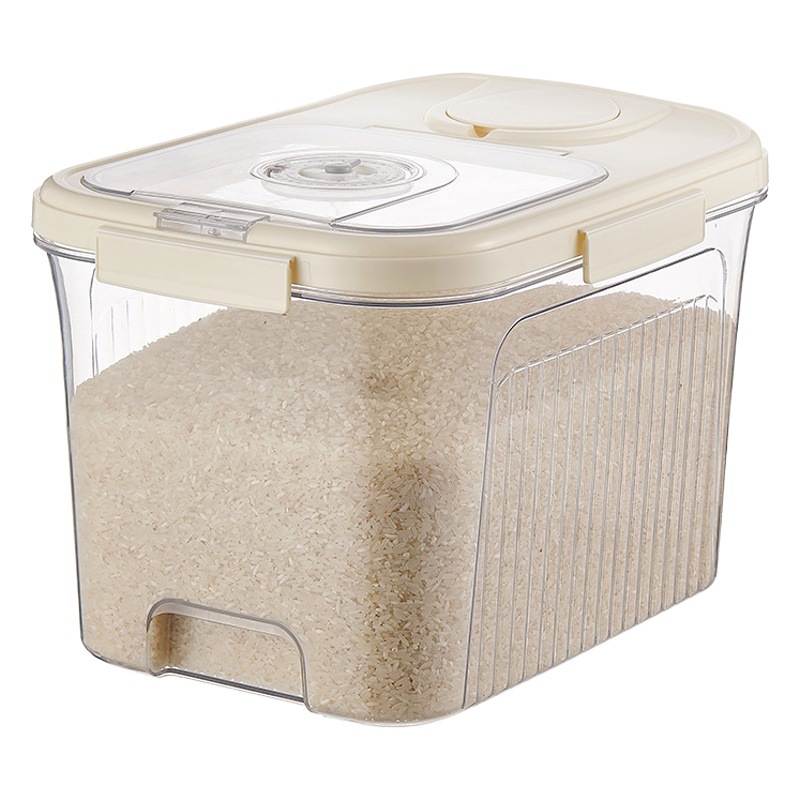 Cocina Cubo de arroz doméstico sellado transparente tipo empuje a prueba de insectos a prueba de humedad grado alimenticio harina grano almacenamiento caja de arroz olla de arroz