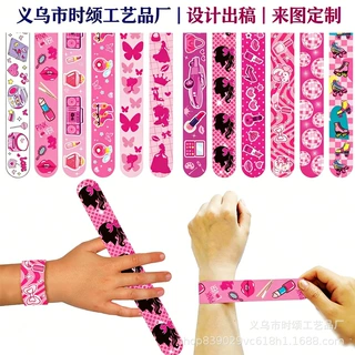 跨境粉色女孩啪啪圈定制手环印花拍拍手环儿童生日派对装饰品