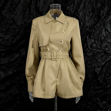 英伦休闲风短款风衣女2025秋季新款翻领搭配腰带纯色高级感连体裤