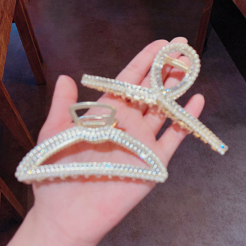 French large size pearl hairpin on the back of the head for women Korean new elegant temperament shark hair clip headdress