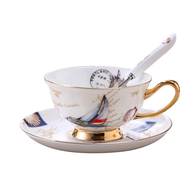 Tazas de café europeas y platos, set de té de la tarde, cerámica exquisita de alta calidad con cucharas de flores, set de tazas de té, caja de regalo