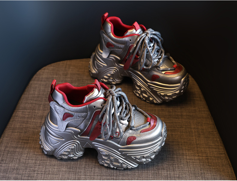 Giày sneaker nữ đế dày độn cao bên trong, phong cách thể thao thường ngày — Màu be chi tiết 7