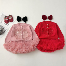 外贸童装厂2024秋冬新款女童毛衣红色亮片爱心针织毛衣韩版洋气潮