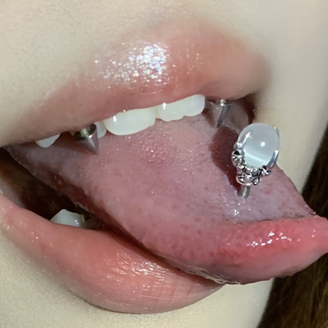 Labret stud lip piercing jewelry styling detail
