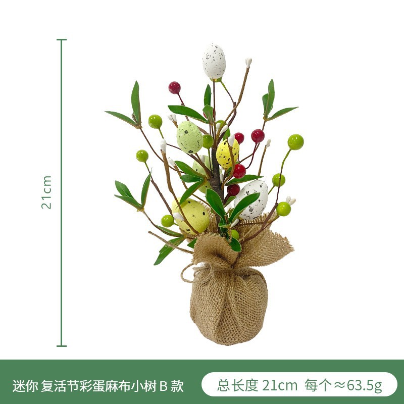 Artificial colorido huevo de madera pila pequeño árbol Amazonas Pascua espuma huevo Margarita planta verde falso hoja decoración interior