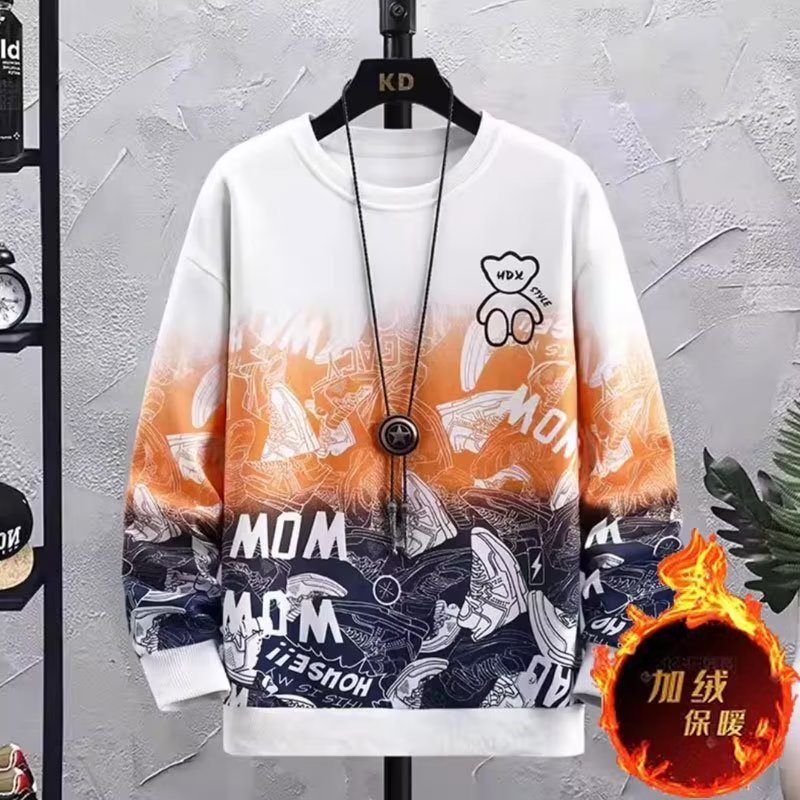 Invierno transfronterizo camisetas de camisa de cuello redondo de manga larga para adolescentes varones impresión de moda engrosada ropa superior