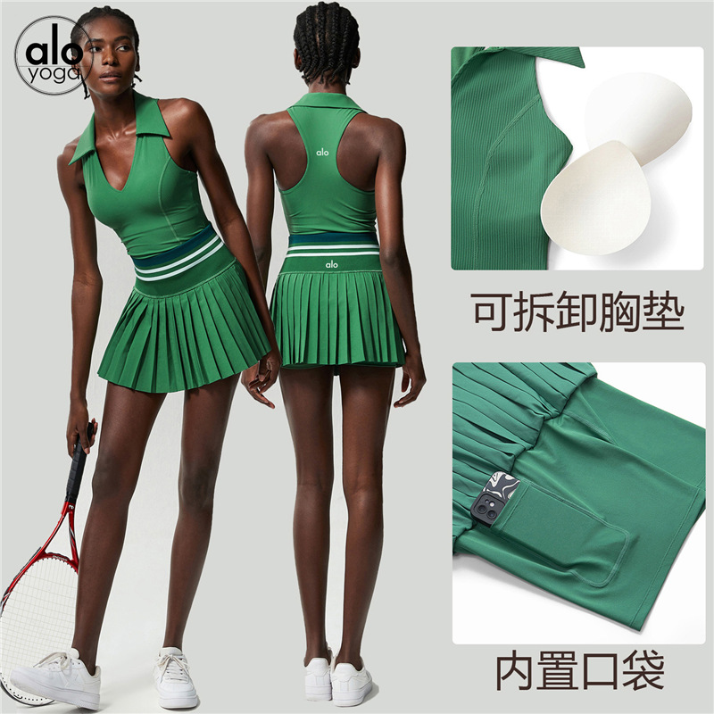 Alo Golf Pleated Skirt Sleeveless High-End Yoga Women's Clothing Summer New Pleated Skirt Vest Set