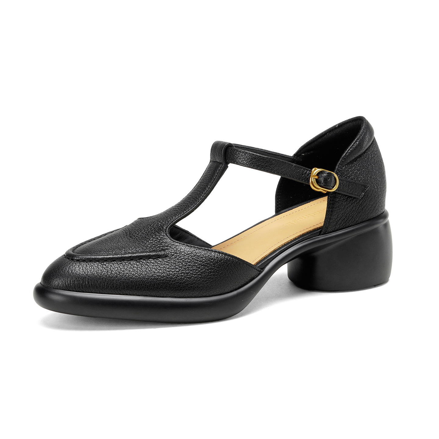 Sandal nữ quai chữ T gót vuông 5 cm mũi kín hở gót phong cách vintage — đen chi tiết 16