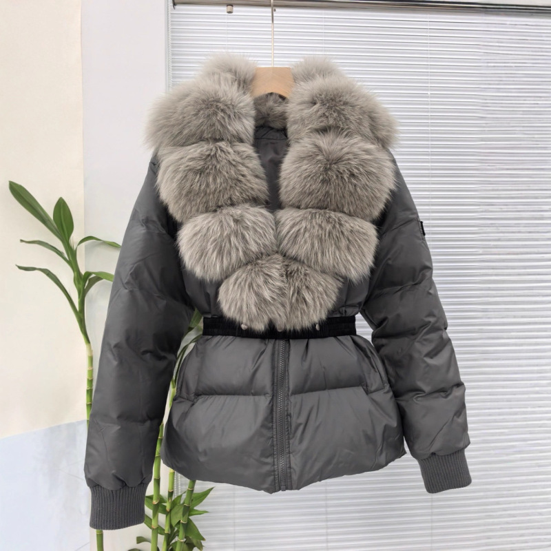BC新款高端皮草大狐狸毛领白鸭绒洋气羽绒服女短款保暖外套|undefined