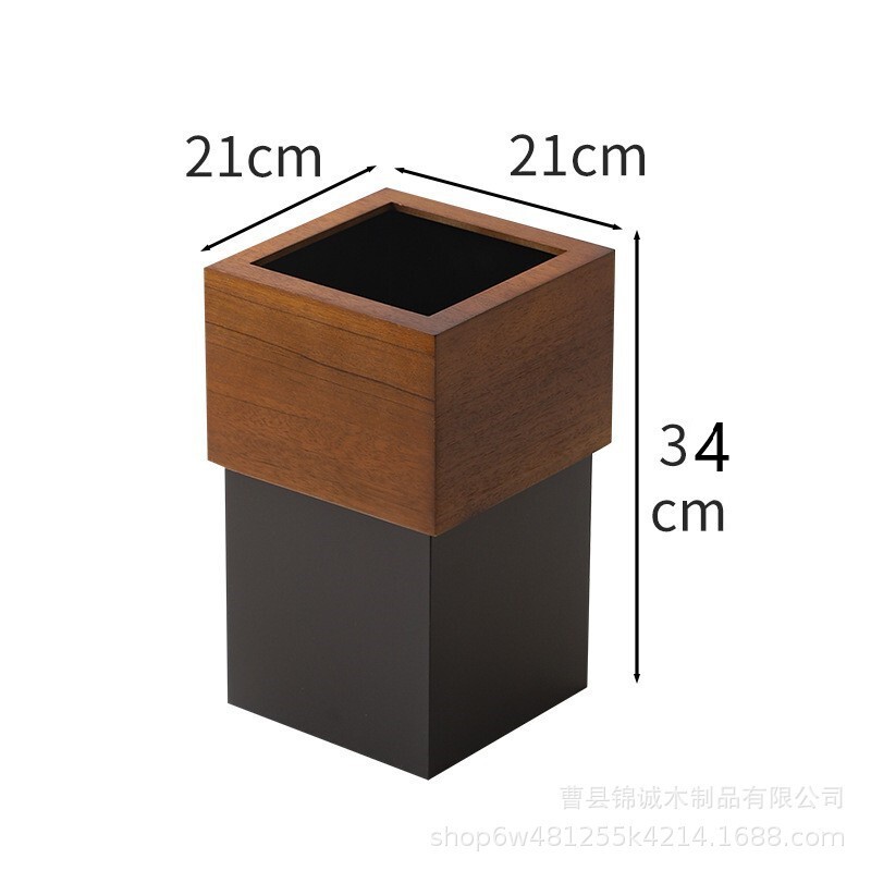 木质客厅垃圾桶胡桃木色垃圾收纳纸篓家用无盖中古风垃圾筒|undefined