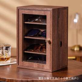 木质眼镜收纳盒多功能带透明门防尘眼镜整理收纳柜多格墨镜展示架