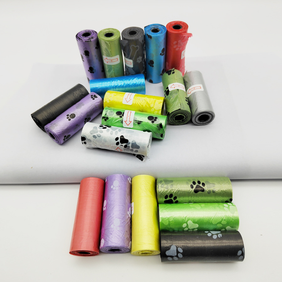 Limpieza de perros artículos de higiene civilizados pasear perros fábrica de bolsas al por mayor nuevo patrón de color bolsa de basura de mascotas