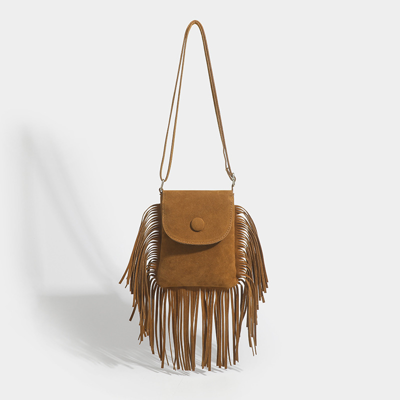 Bohemian Ethnic Style Tassel Small Bag European and American Retro Suede Matte Crossbody Shoulder Phone Bag Versatile