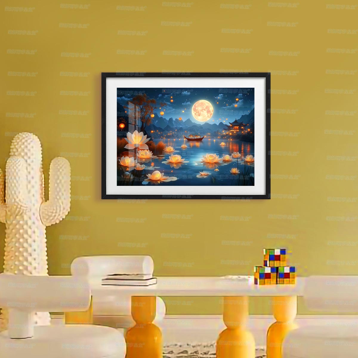 [Tela de algodón importada] Mona Lisa Royal Punto de cruz Noche estrellada Linterna de loto Tour con luna Nueva sala de estar Bordado hecho a mano image 8