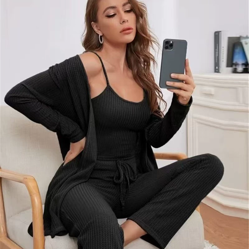 3-Piece Women's Pajama Set — T-shirt, Trousers & Matching Overpiece, European Style