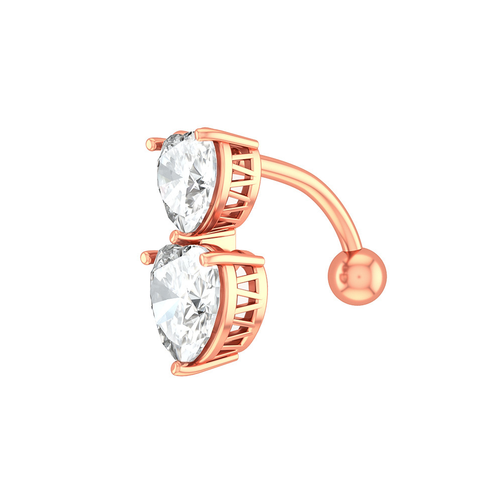 Popular Medical-grade Stainless Steel Zircon Double Ring, Jewelry, Heart-shaped Navel Piercing_voghion.com